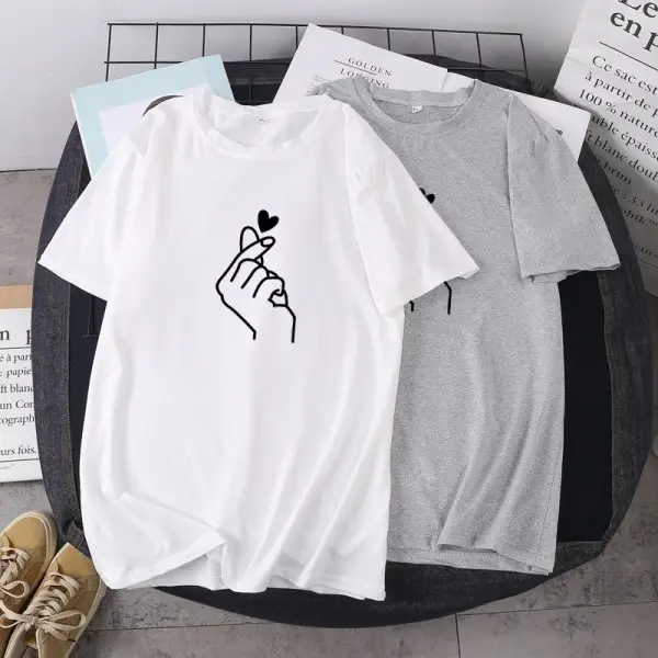 2022 Summer Printed T-Shirt Blue Round Neck Large