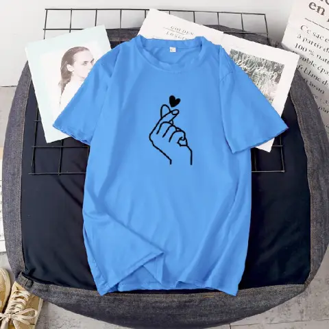 2022 Summer Printed T-Shirt Blue Round Neck Large