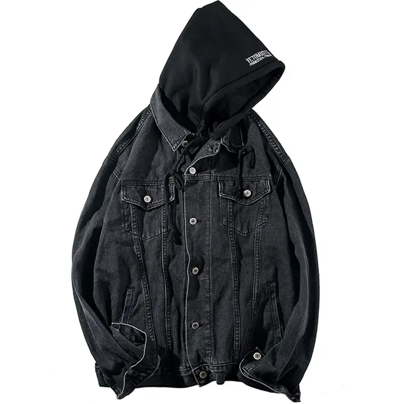Men's Korean Style Hooded Denim Jacket Blue Gray - Image 2