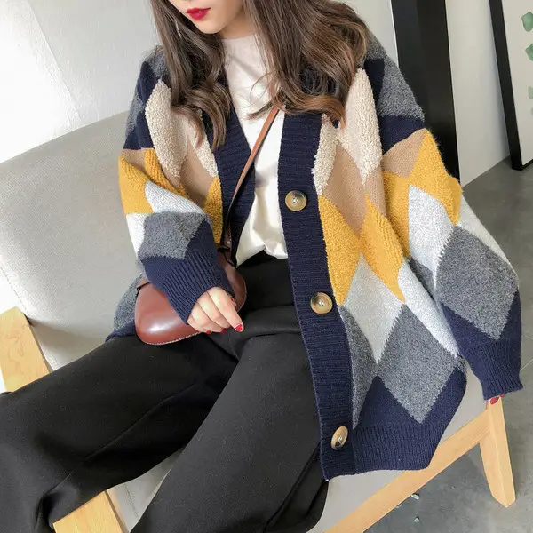 Women's 3 Color Knitted Cardigan Coat Lazy Style - Image 3