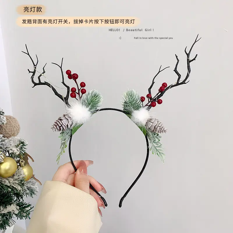 Korean-style Christmas Antler Hairband with Flashing Light - Image 2