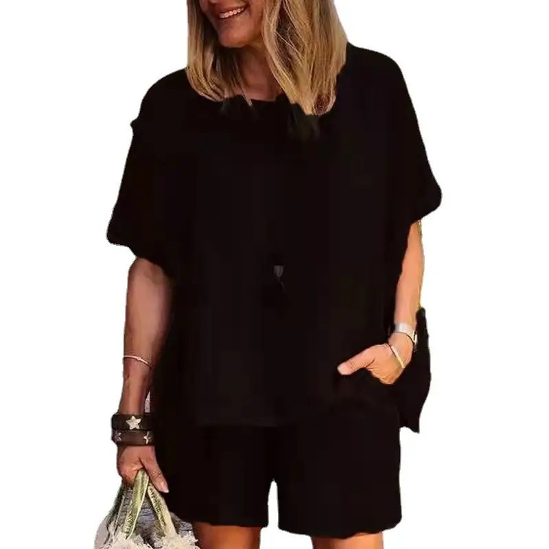 2022 Blue Loose Cotton Women Shorts Set - Image 10