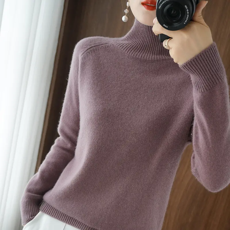 Women's Pure Color Long Sleeve Knit Sweater Autumn Winter - Image 4