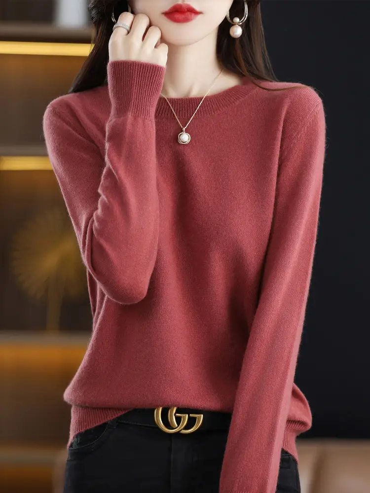 New Autumn Knit Pullover Women Pink Large - Image 14