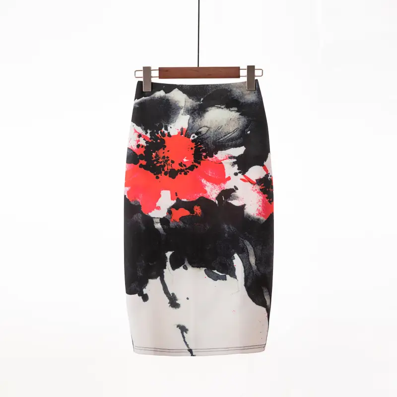 Black Floral Digital Print Pencil Skirt for Women — feature 36