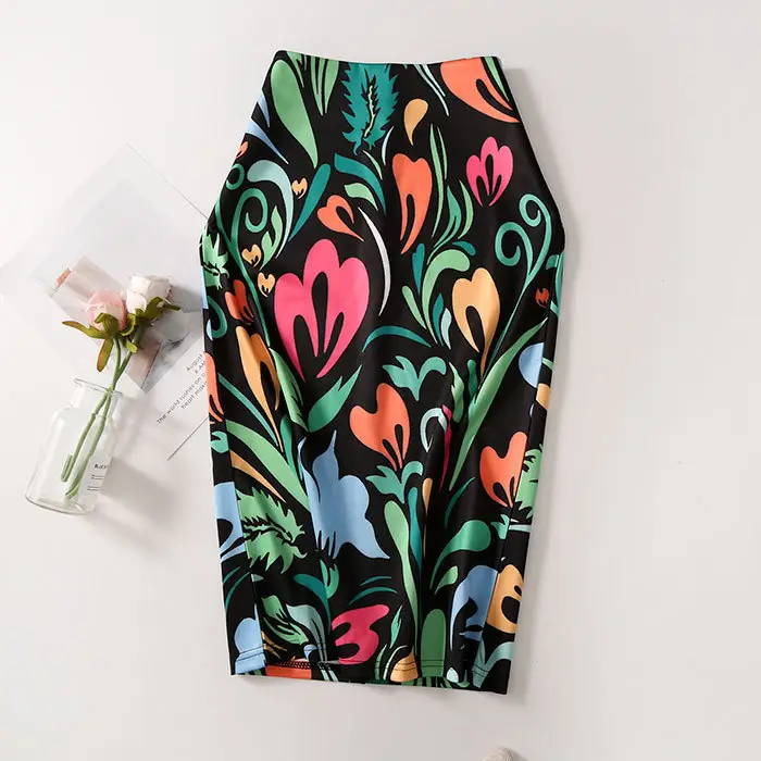 Black Floral Digital Print Pencil Skirt for Women — feature 41