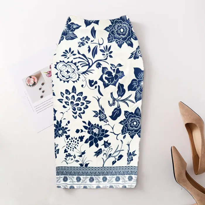 Black Floral Digital Print Pencil Skirt for Women - Image 18