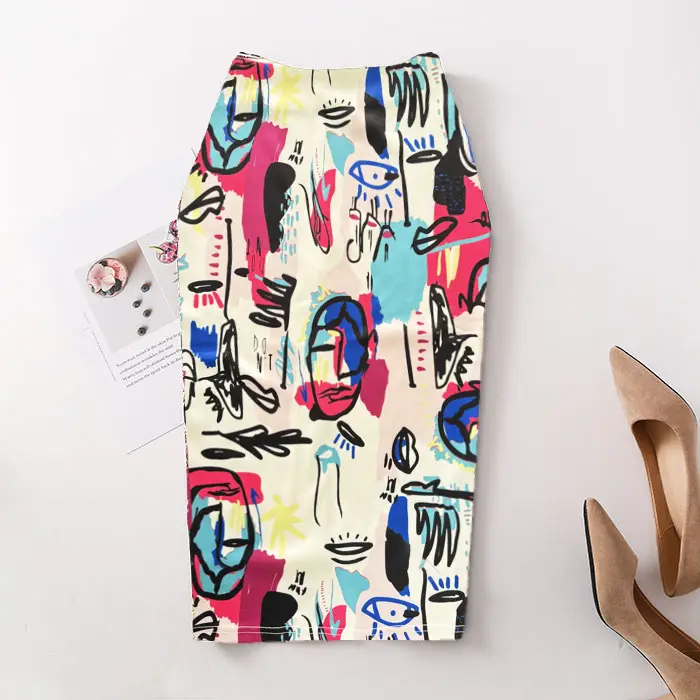 Black Floral Digital Print Pencil Skirt for Women - Image 20