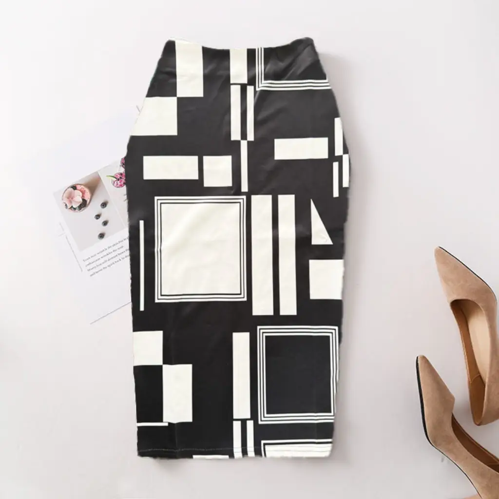 Black Floral Digital Print Pencil Skirt for Women - Image 21