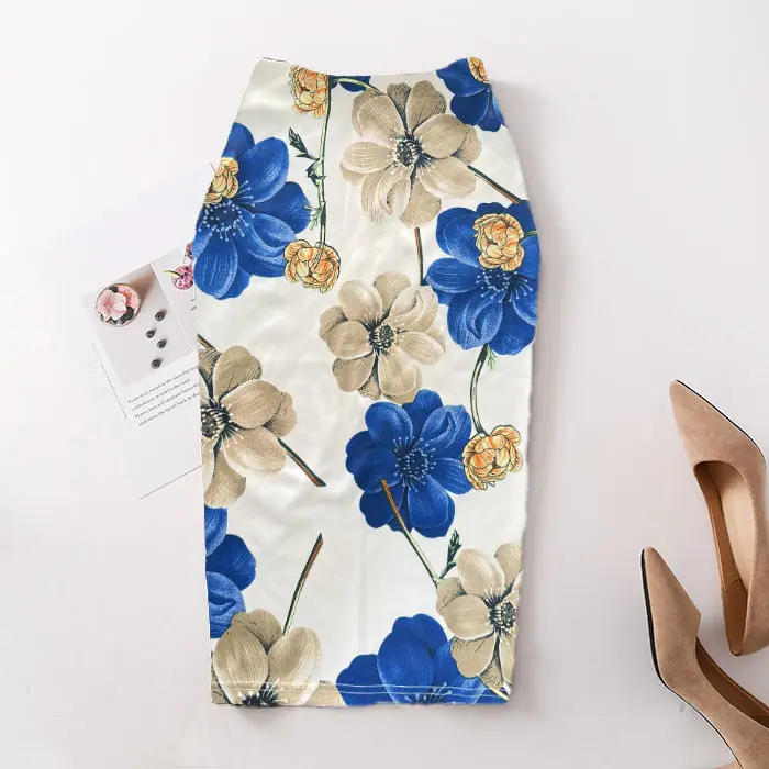 Black Floral Digital Print Pencil Skirt for Women - Image 24