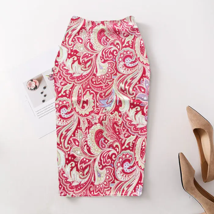 Black Floral Digital Print Pencil Skirt for Women - Image 27