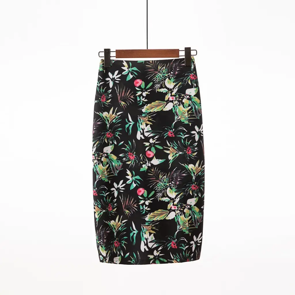 Black Floral Digital Print Pencil Skirt for Women - Image 6