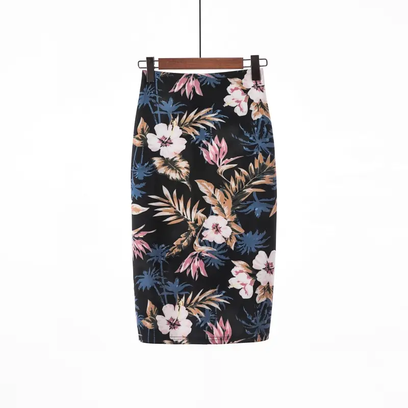 Black Floral Digital Print Pencil Skirt for Women - Image 2