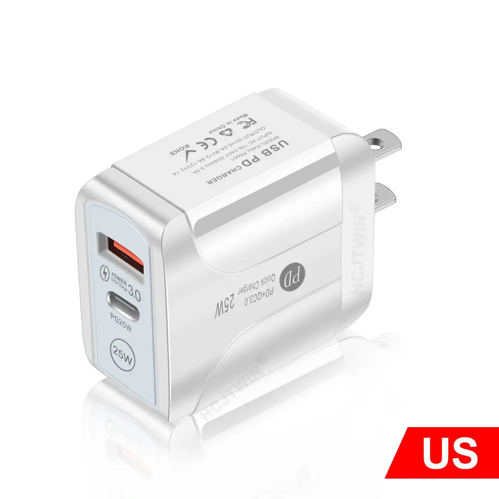25W Fast Charging USB Type-C Adapter for Europe & USA