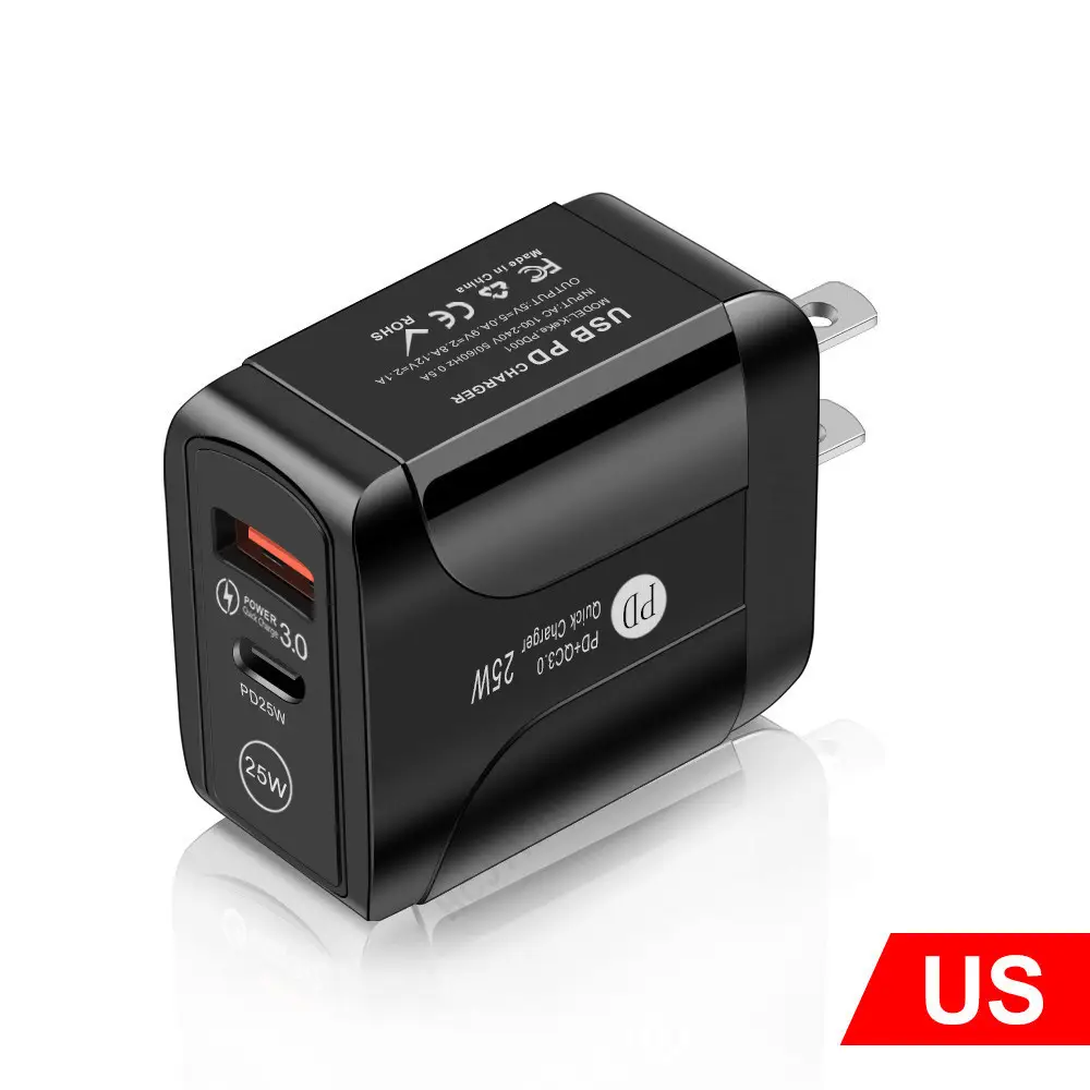 25W Fast Charging USB Type-C Adapter for Europe & USA