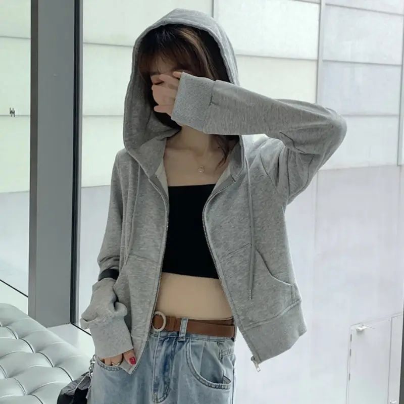 Women's Grey Hooded Zip-Up Jacket Autumn 2025 - Image 11