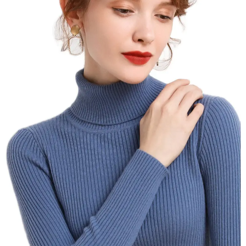 Women Winter Knitted Turtleneck Slim Fit Blue - Image 22