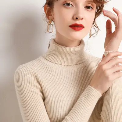 Women Winter Knitted Turtleneck Slim Fit Blue - Image 12