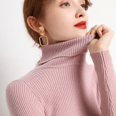 Women Winter Knitted Turtleneck Slim Fit Blue - Image 13