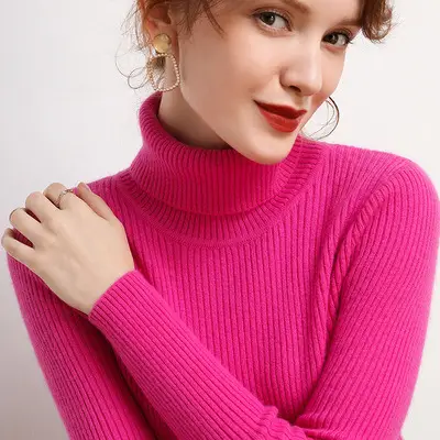 Women Winter Knitted Turtleneck Slim Fit Blue - Image 14
