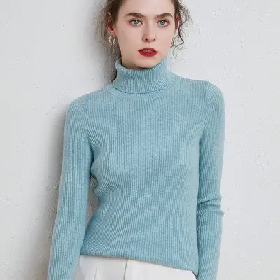 Women Winter Knitted Turtleneck Slim Fit Blue - Image 16