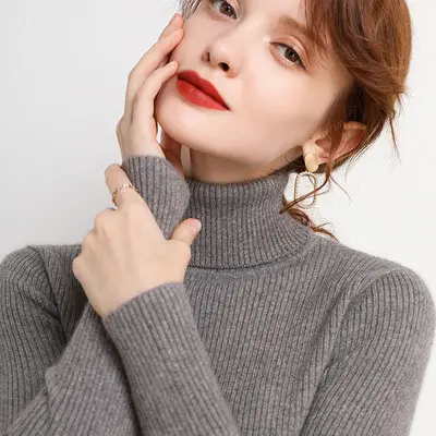Women Winter Knitted Turtleneck Slim Fit Blue - Image 17