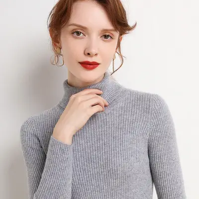 Women Winter Knitted Turtleneck Slim Fit Blue - Image 4