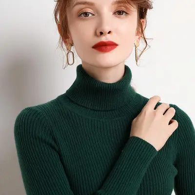 Women Winter Knitted Turtleneck Slim Fit Blue - Image 5