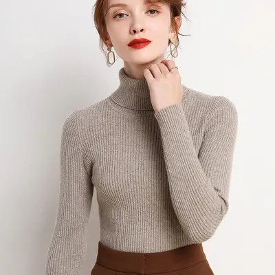 Women Winter Knitted Turtleneck Slim Fit Blue - Image 6