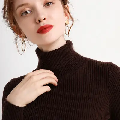 Women Winter Knitted Turtleneck Slim Fit Blue - Image 7