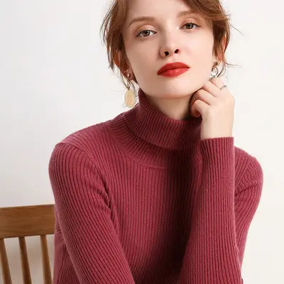 Women Winter Knitted Turtleneck Slim Fit Blue - Image 8