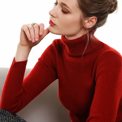 Women Winter Knitted Turtleneck Slim Fit Blue - Image 9