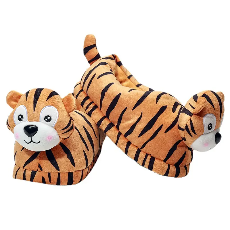 New Cute Tiger-Shaped Plush Cotton Slippers, Custom Wholesale Shoes, Autumn and Winter Indoor Non-Slip Couple's Warm Cotton Slippers