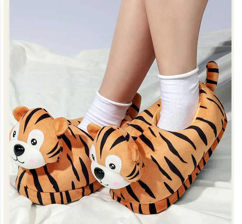 New Cute Tiger-Shaped Plush Cotton Slippers, Custom Wholesale Shoes, Autumn and Winter Indoor Non-Slip Couple's Warm Cotton Slippers — feature 7