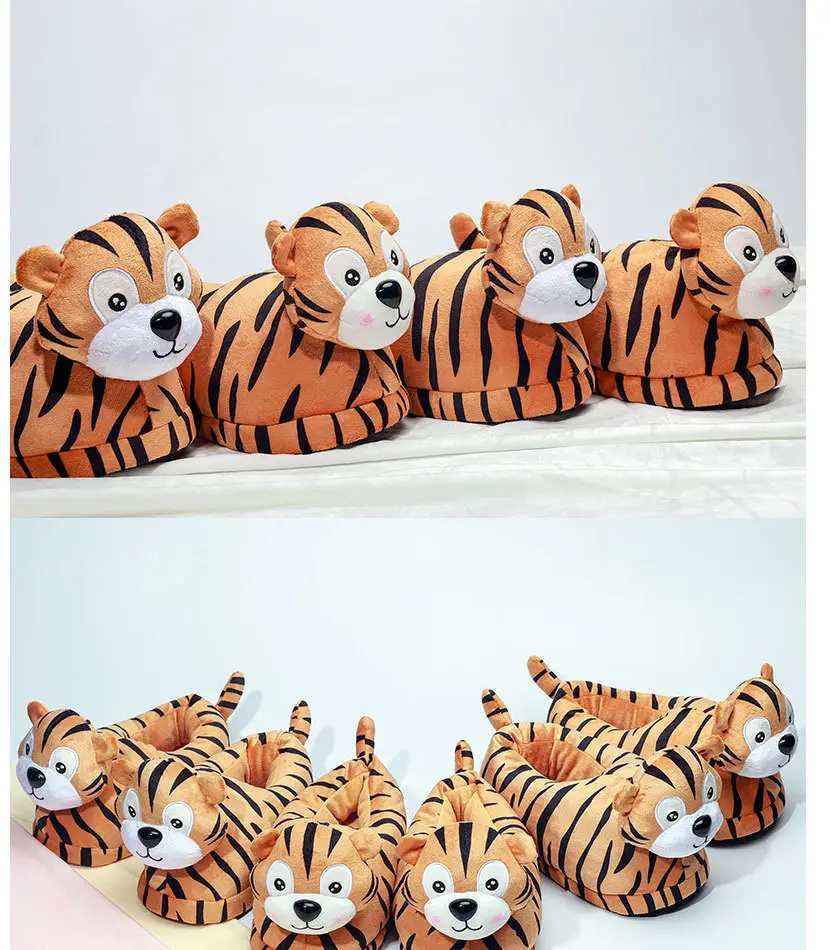 New Cute Tiger-Shaped Plush Cotton Slippers, Custom Wholesale Shoes, Autumn and Winter Indoor Non-Slip Couple's Warm Cotton Slippers — feature 9