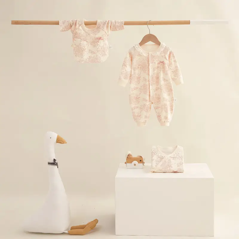 Baby Long Sleeve Cotton Set with Lace-Up Pants & Hat - Image 5