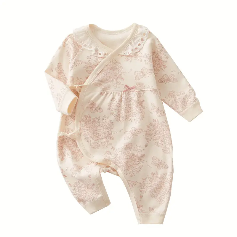 Baby Long Sleeve Cotton Set with Lace-Up Pants & Hat - Image 7