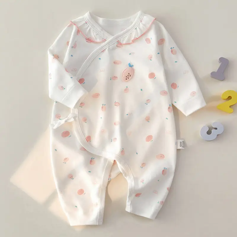 Baby Long Sleeve Cotton Set with Lace-Up Pants & Hat - Image 2