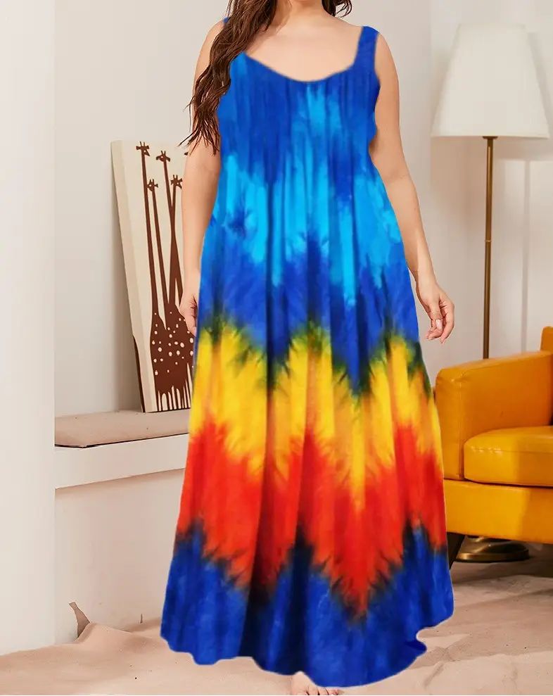 2023 Tie-Dye 3D Vortex Print Dress Plus Size Off-Shoulder - Image 9