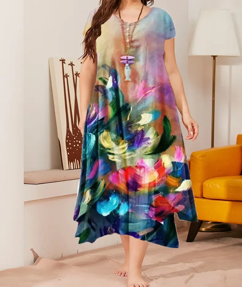 2023 Tie-Dye 3D Vortex Print Dress Plus Size Off-Shoulder - Image 5