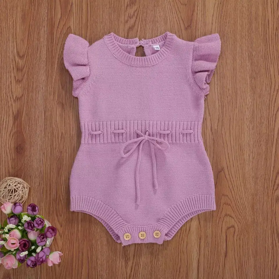 Pink Flying Sleeve Tether Button Romper for Girls