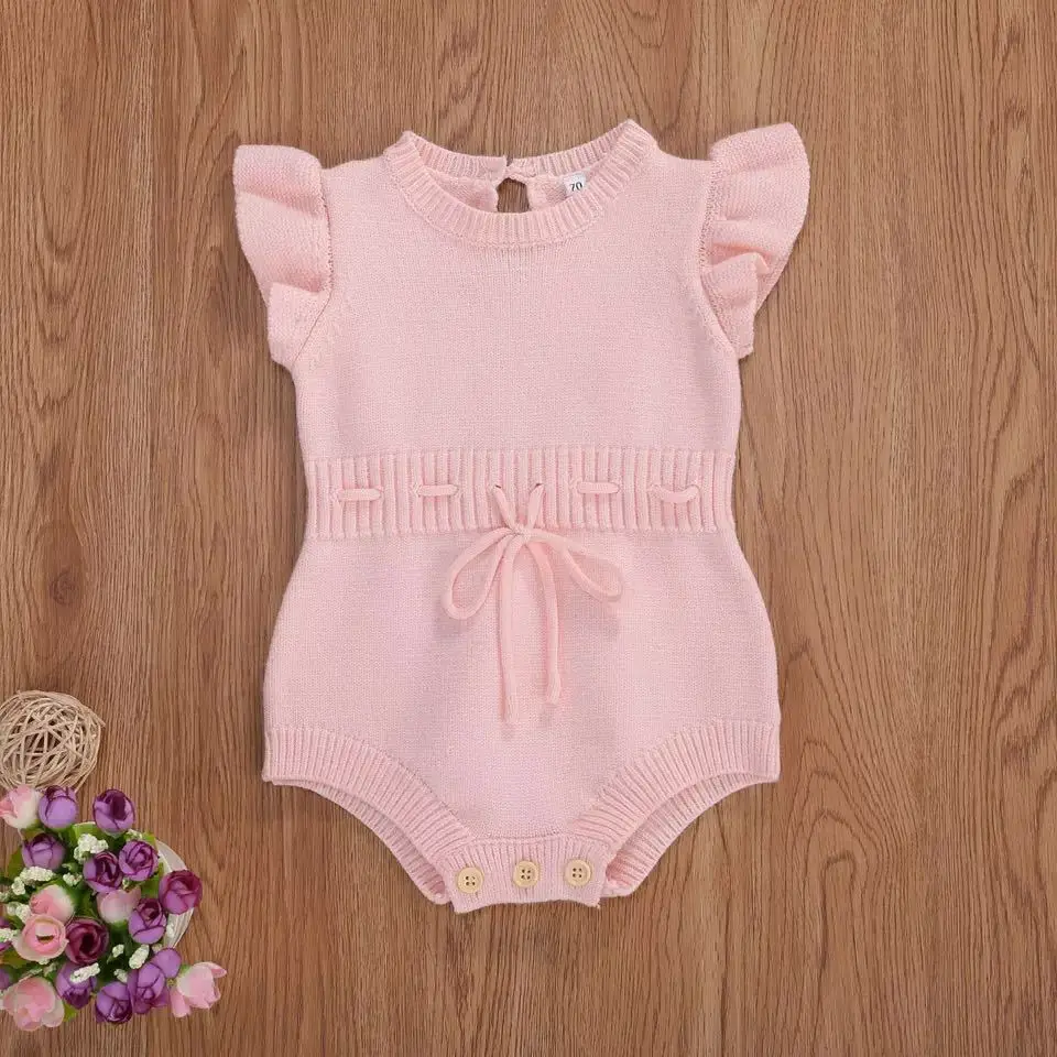 Pink Flying Sleeve Tether Button Romper for Girls