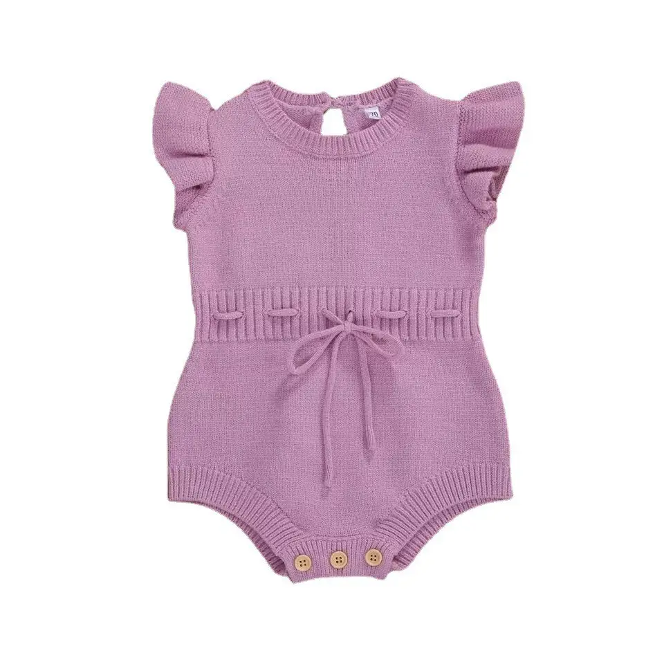 Pink Flying Sleeve Tether Button Romper for Girls