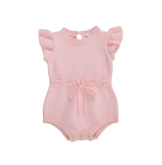 Pink Flying Sleeve Tether Button Romper for Girls