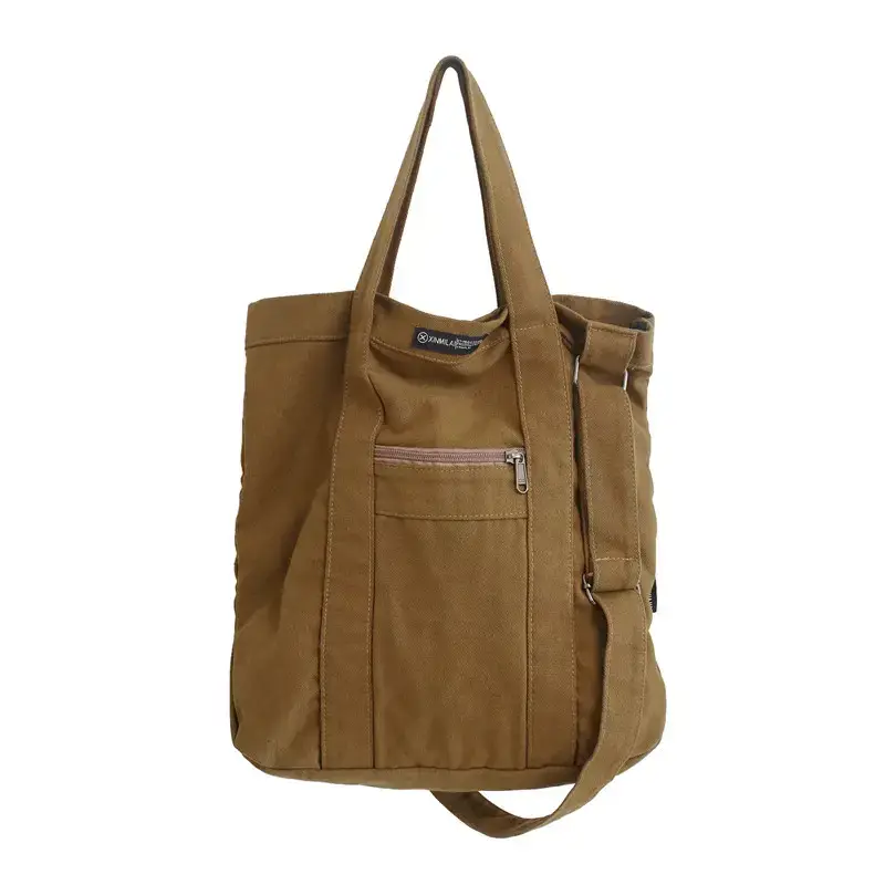 Women's Washed Canvas Shoulder Bag Black Large Capacity - Image 6