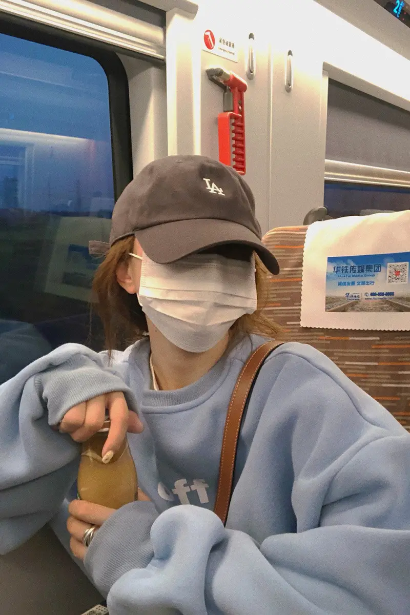 Soft Milk Blue Fleece-Lined Women's Sweater with Cap - Image 2