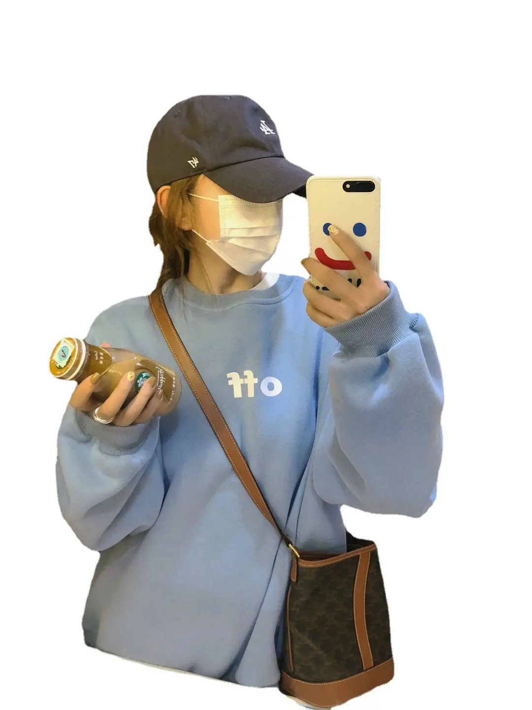 Soft Milk Blue Fleece-Lined Women's Sweater with Cap - Image 6