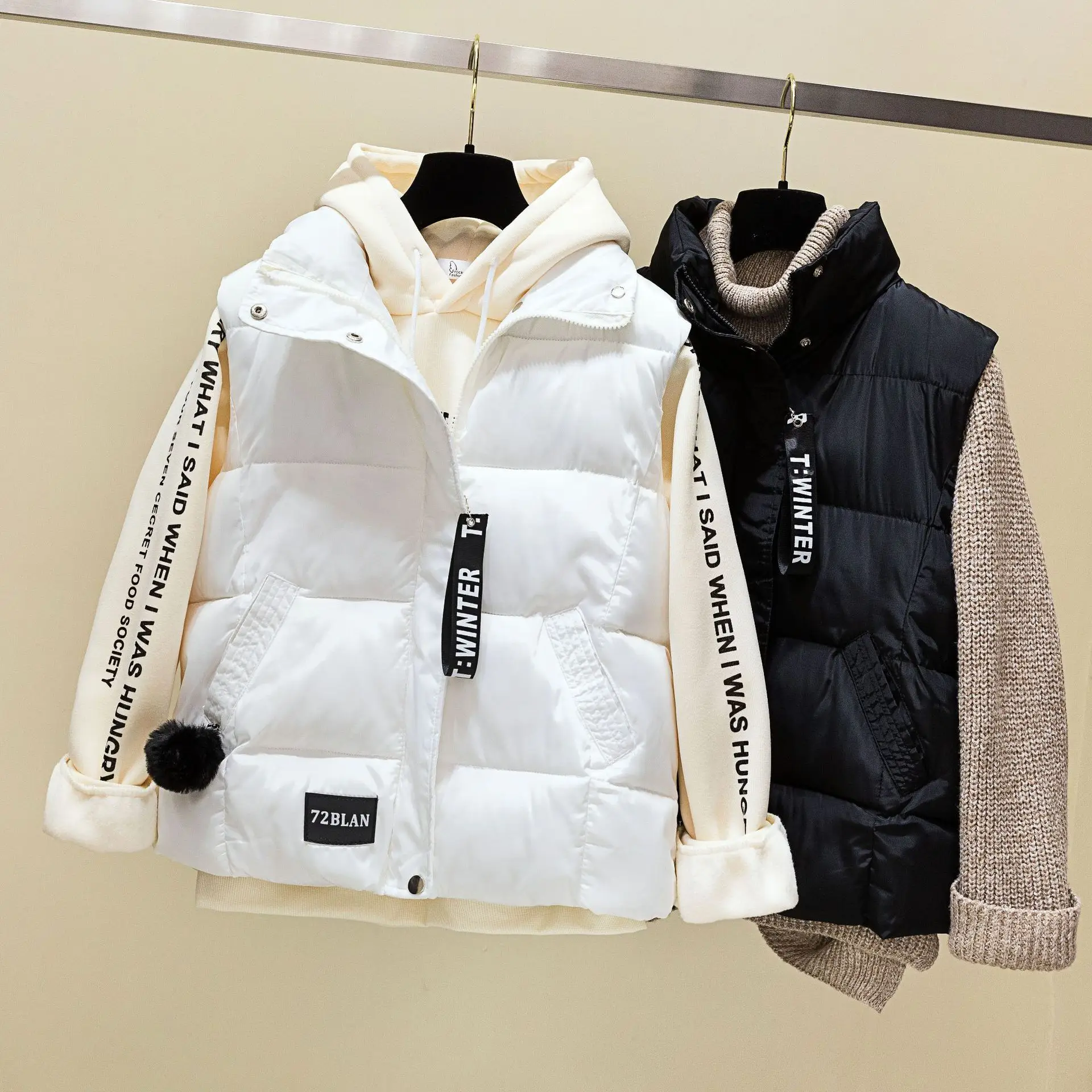 Women Cotton Sleeveless Vest White Cream Winter Warm - Image 5