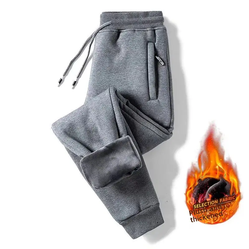 Men Fleece Lined Sweatpants Grey Large - Image 29