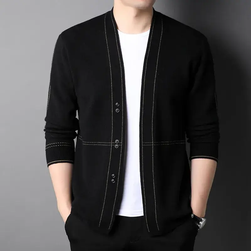 Men's Slim Fit Knitted Cardigan Jacket Grey